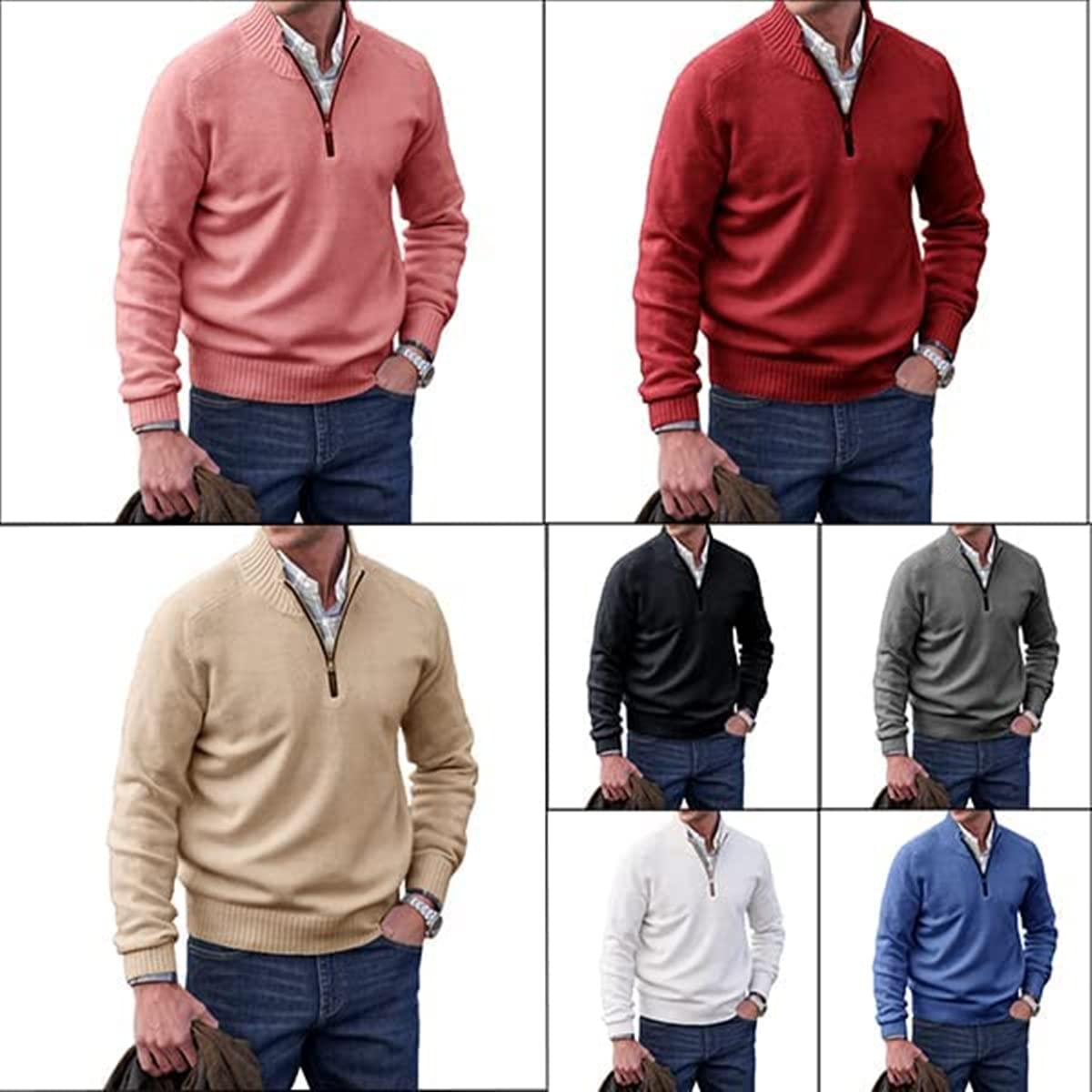 Hombres Cachemira Cremallera Suéter Básico,Suéter de Punto Casual Jersey de Manga Larga,Suéter de Punto de Invierno para los Hombres