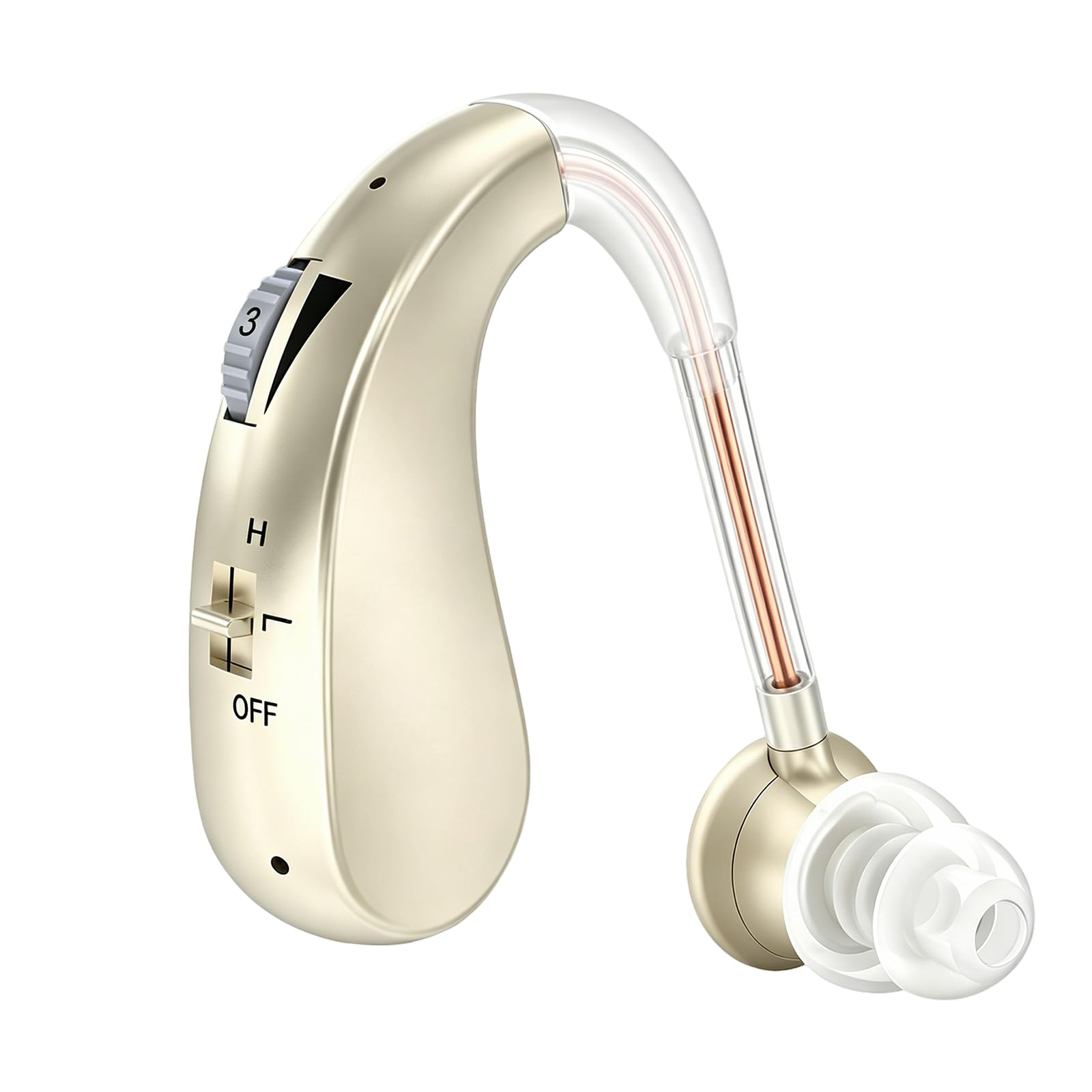 Dispositivo de sonido recargable para personas mayores y adultos, dispositivo de audio con 40 horas de reproducción, se adapta al oído izquierdo o derecho, 2 modos de audio, 4 niveles de volumen
