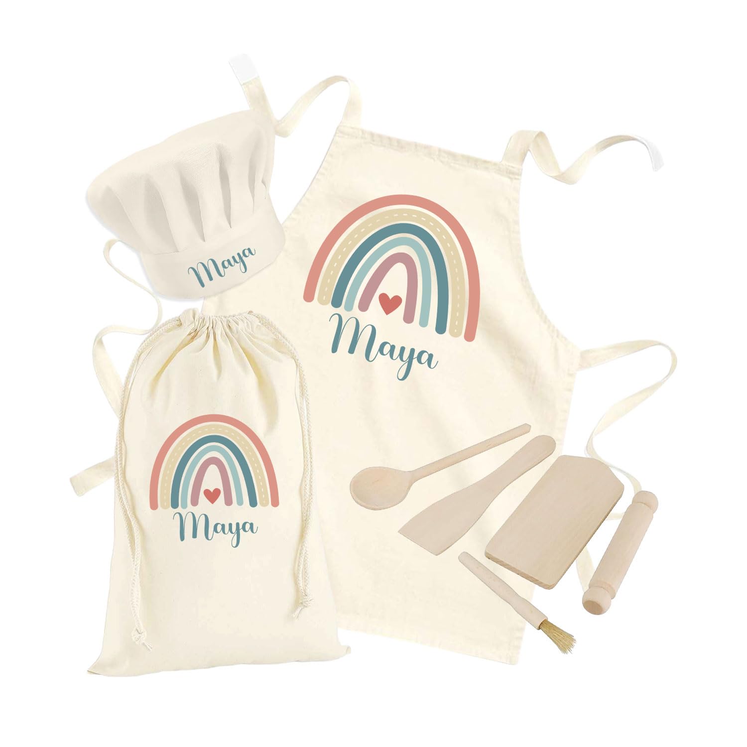 Hoolaroo Personalised Kids Baking Set Aprons For Cooking Toddler Apron Custom Apron Kids Cooking Utensils Gift For Girls Age 2-10 Set — image 1
