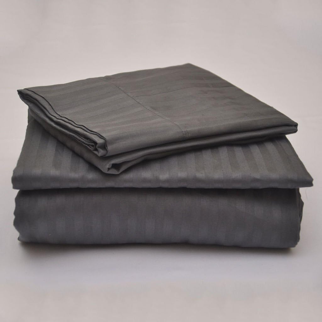 LaxLinen 600-Thread Count Super Soft Quality 100% Egyptian Cotton Fitted Sheet with Pillow Case 21 Inch Extra Deep Pocket California King-Cal King, Sage Stripe