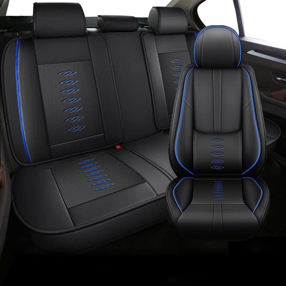 5PCS Car Seat Covers for Mitsubishi Outlander Sport 2011-2024 Waterproof Seat Covers with Lumbar Support Nappa Leather Anti-Slip Car Seat Cover for Mitsubishi Outlander Sport?Black&Blue-Standard?