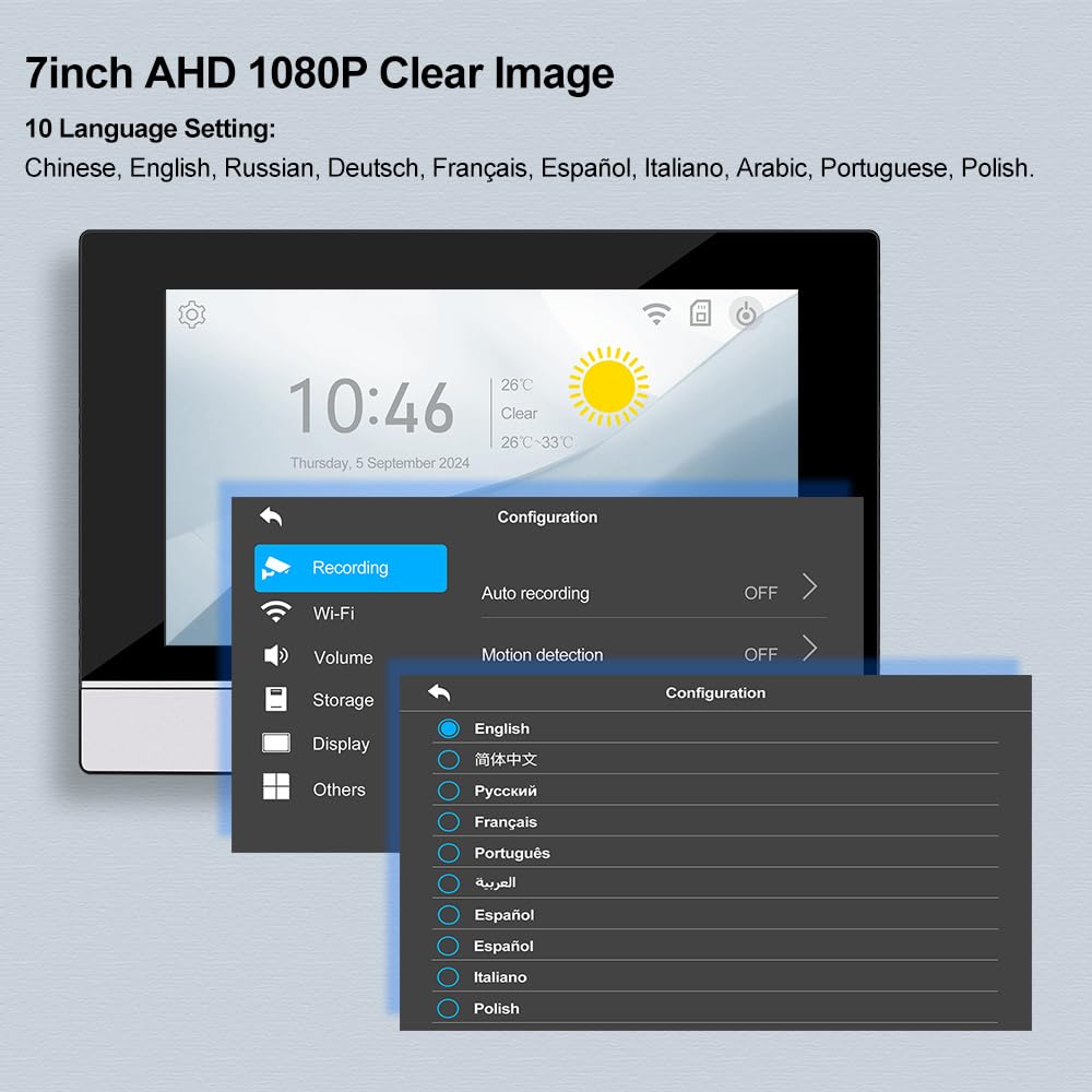 WiFi Video Sistema Citofono 1080P HD Campanello Telecamera IR Visione Notturna con 2 Monitors a 7 Pollici per 2 Case/Appartamenti, Audio a 2 Vie, Registrazione, APP Tuya Smart