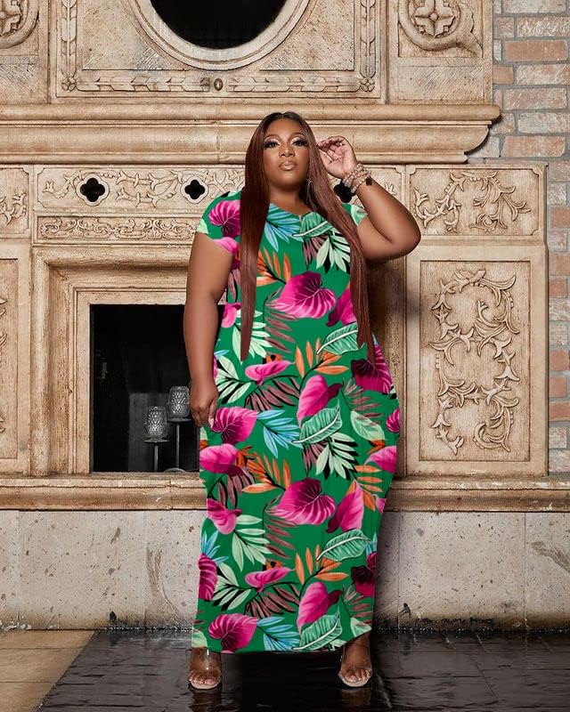 Women's Plus Size Casual Maxi Dresses Short Sleeve Loose Beach Dress Sundress with Pockets - Image 3