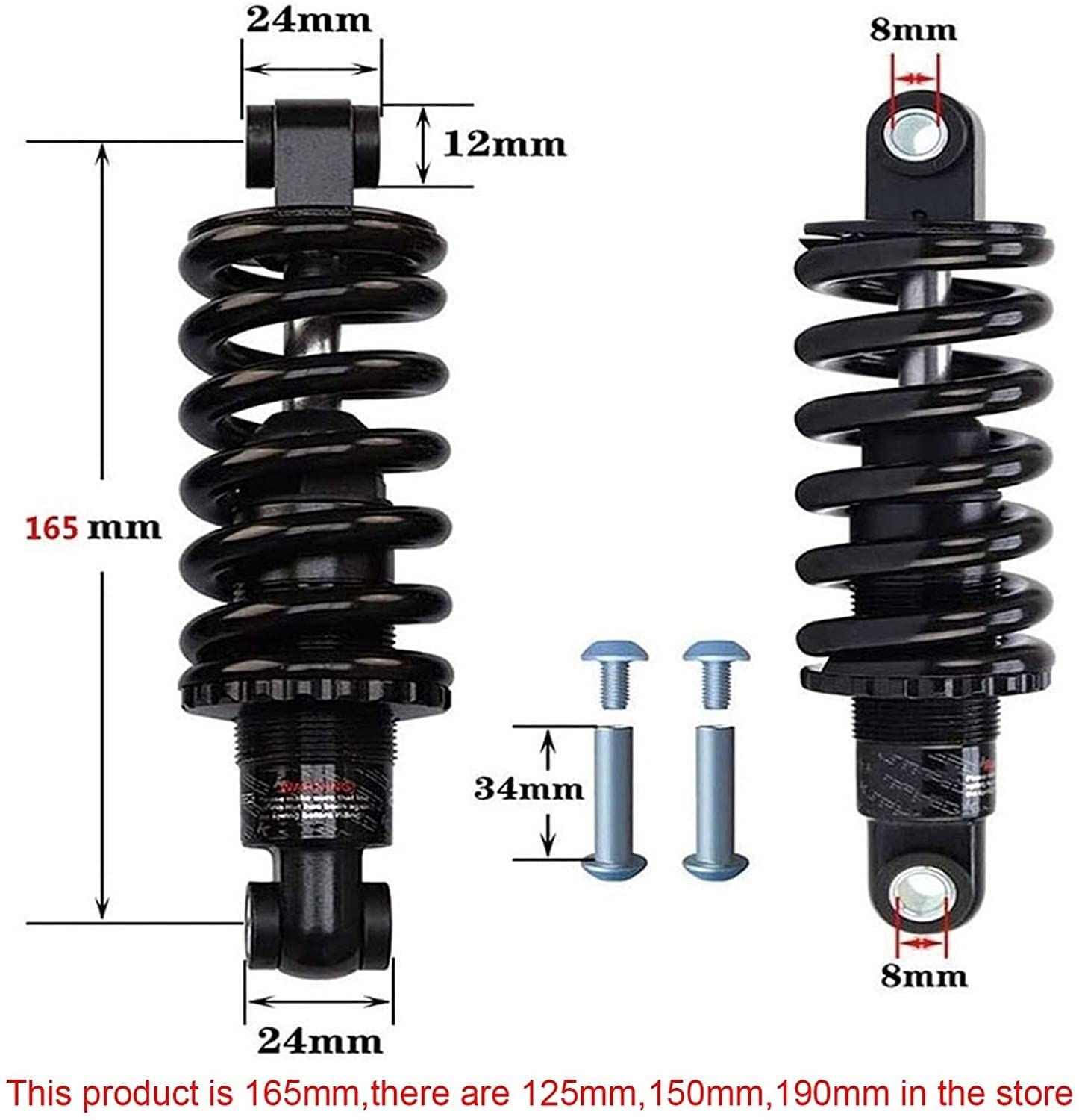 Stoßdämpfer hinten 165mm. MTB Heckdämpfungsabsorber, Federend-Fahrrad-Dämpfer-Mountainbike-Fahrradfeder-Stoßdämpfer Einstellbarer Feder Fahrradzubehör