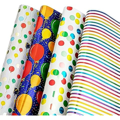 Plum Designs Gift Wrapping Paper Sheets- Happy Birthday Wrapping Paper Girl, Fun Wrapping Paper for Birthday Girl, 14 Sheets Gift Wrap Paper (Cute Fun Theme) (Kraft Birthday THeme) (Fun Birthday) Cover