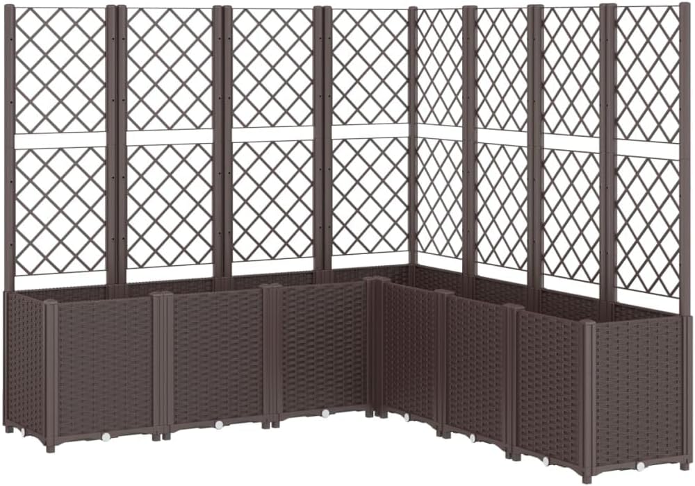 63x63x55 in Modular Raised Garden Bed with Integrated Trellis, UV-Stable Polypropylene Planter Box for Outdoor Patio Balcony, Brown Elevated Planter for Climbing Plants