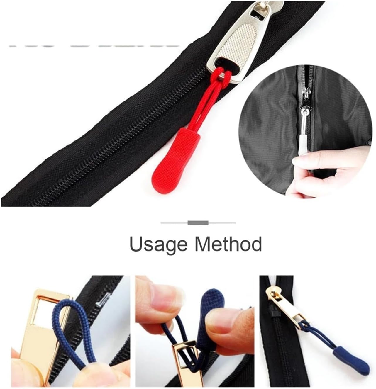 Zipper Pull Replacement Zipper Pull Tab 100Pcs/Pack Mix Color Cord Strap for Apparel Accessories(Gray)