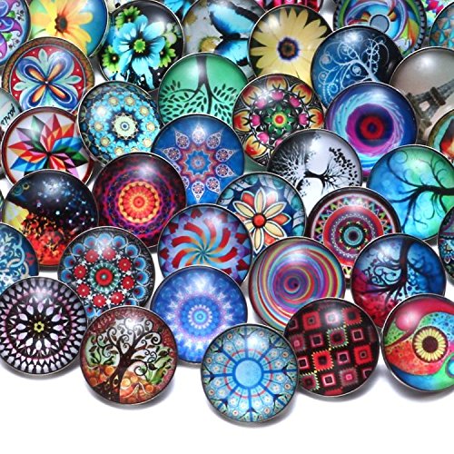 Ginooars 50Pcs Mixed Style Glass Snaps Buttons 18Mm For Interchangeable Snaps Jewelry #TOP1