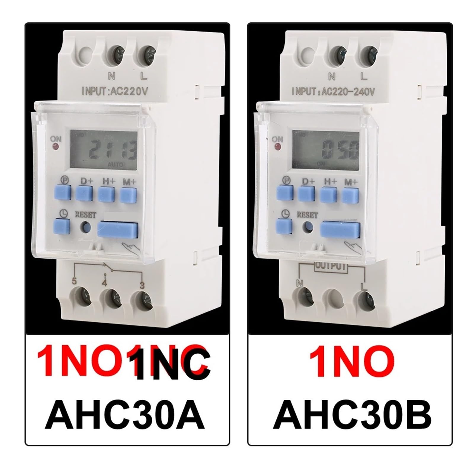 Temporizador de relé Digital programable semanal de 7 días, Tipo AHC30A, riel DIN, 2 Cables, 40 A, Control de CA 12 V, 24 V, 110 V, 220-240 V(1NO 220V)