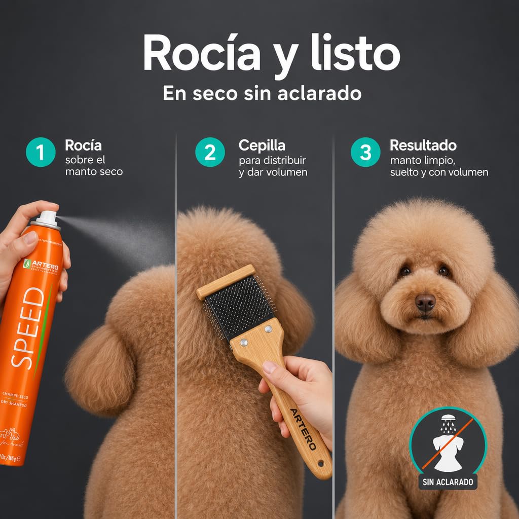 Artero Champú en Seco Speed 300ml para Perros y Gatos - Spray Sin Agua ni Aclarado, Fabuloso y Eficaz