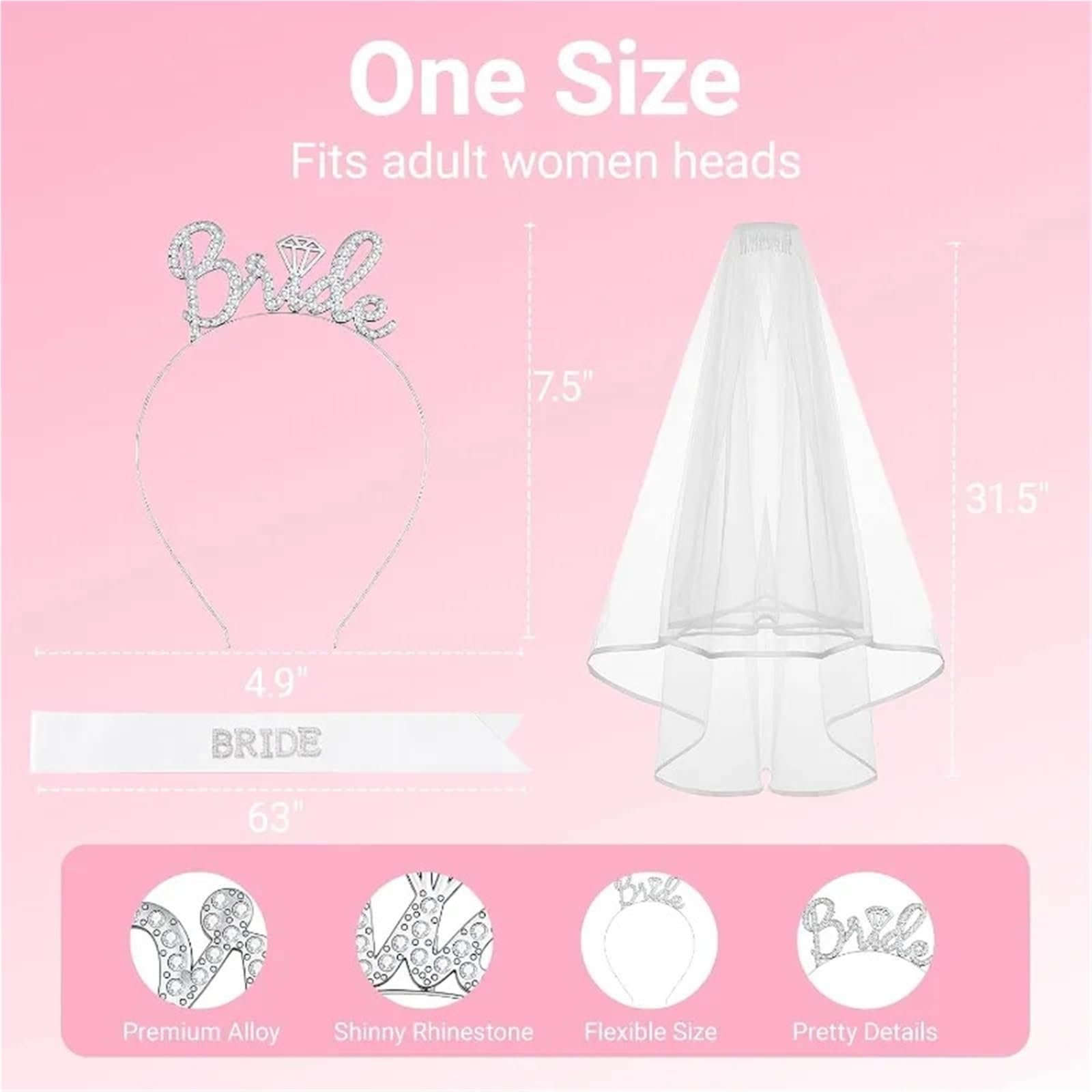 schleier jga Bride To Be Stirnband mit Schärpenschleier | Bachelorette-Party-Dekorationen, Brautparty-Zubehör, 3 Stück