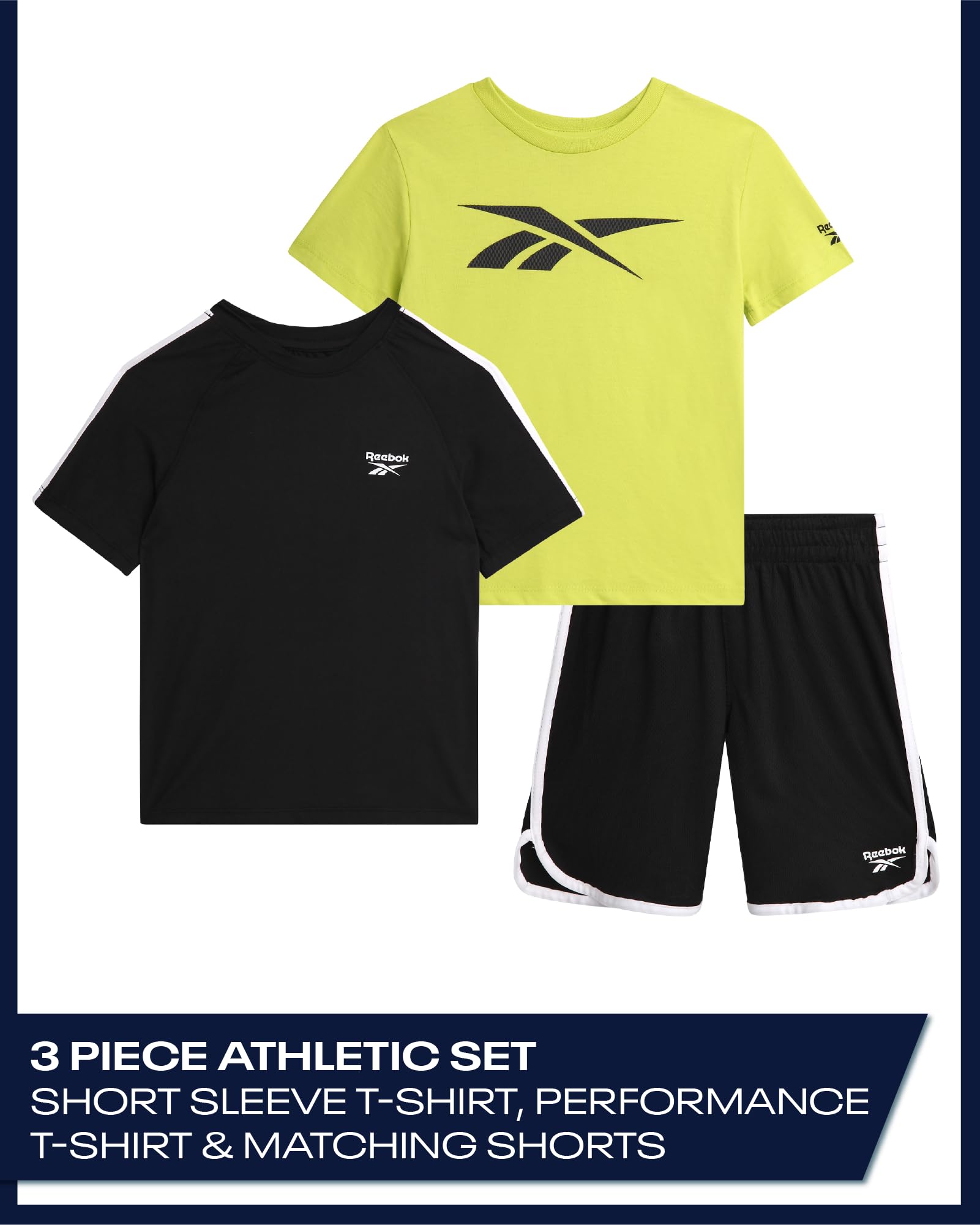 Reebok - Sommer 3-teiliges Short-Set mit 2 Oberteilen und Shorts, Activewear für kleine Jungen und Kleinkinder