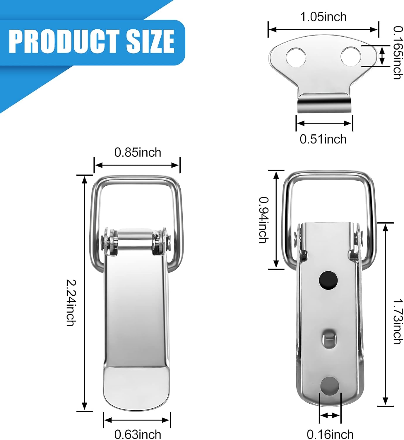Hotop 4Pcs Latch Spring Loaded Toggle Latch Stainless Steel Catch Hasp Clamp Clip Lock for Tool Box Cabinet, Wooden Case, Jewelry Box, Chest