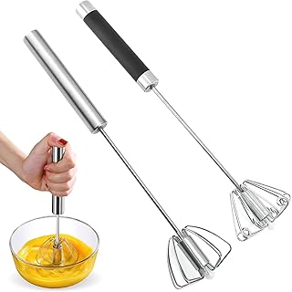 Batidor semiautomático de acero inoxidable, 2 unidades, batidor de acero inoxidable para la cocina, batidor de mano semiautomático, batidor giratorio para batir, batir, remover