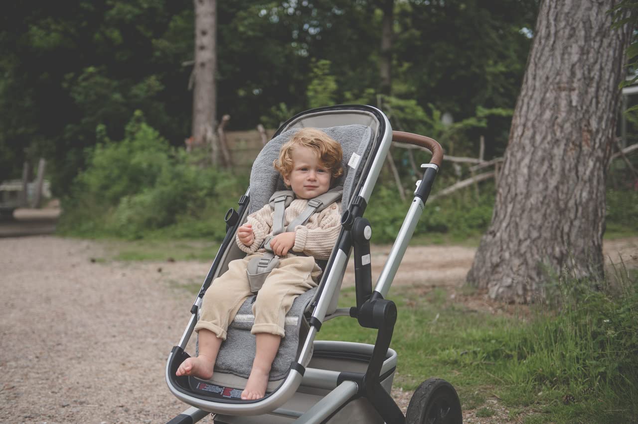 Koeka Sitzauflage Buggy - Universal - Buggy Einlage Sommer - Kinderwagen Sitzeinlage - Atmungsaktiv - Dijon - Frottee Aus Bio-baumwolle - Grau - Einheitsgroße
