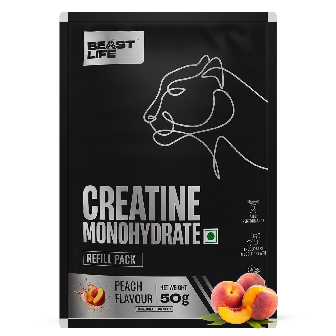 BEASTLIFE Super Micronized Creatine Monohydrate Powder 50g Refill Pack| 13 Servings Peach Flavor | NABL Lab Tested | Premium Sports Nutrition for Strength & Performance-image-22