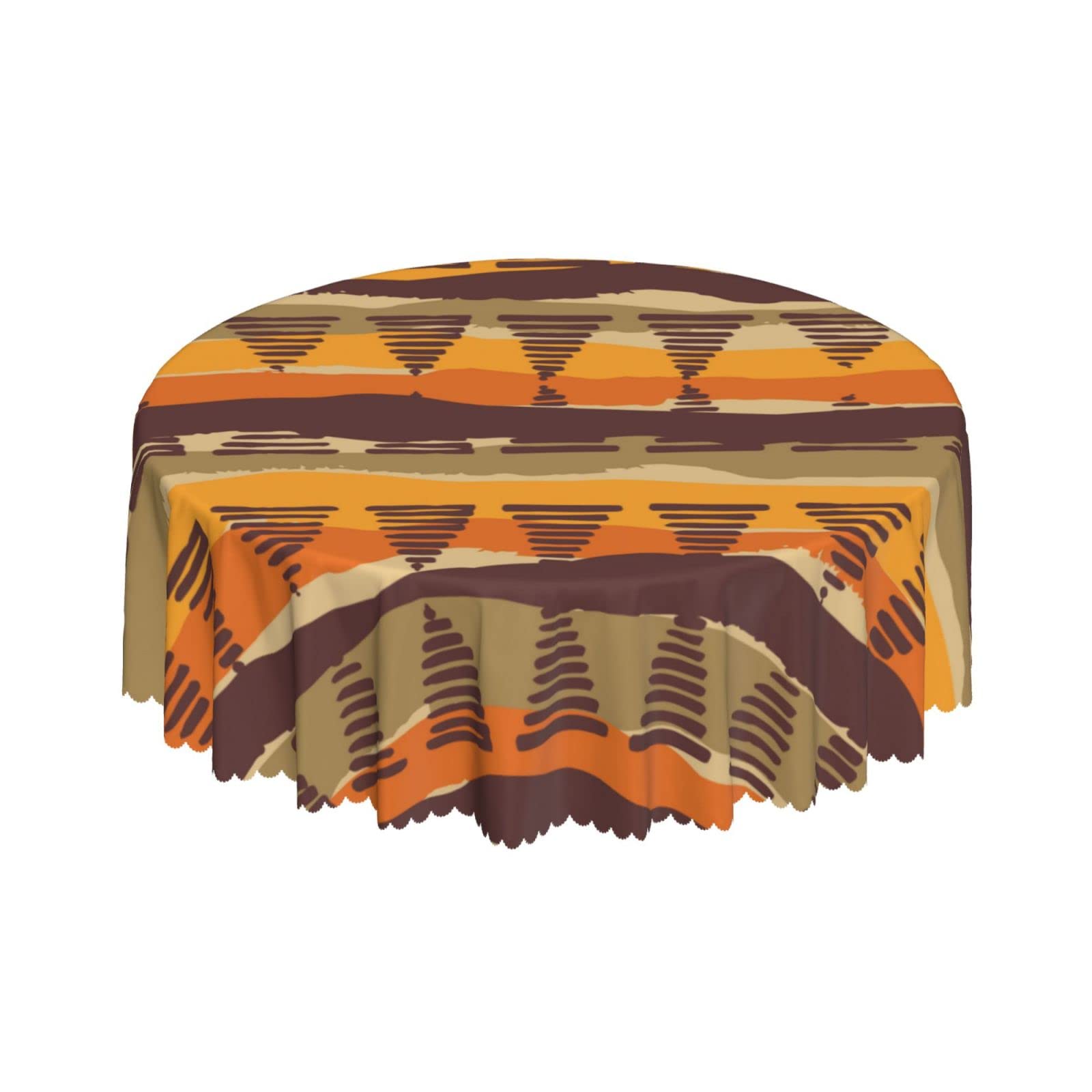 Lsjuee Geometric Tribal Ethnic Brown Round Tablecloth 60 Inch Printed Washable Tablecloth for Dining Party Holiday Fall Home Decorative