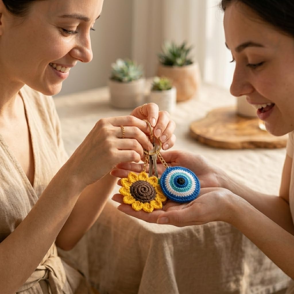 Handmade Crochet Keychains - Sunflower & Evil Eye -6