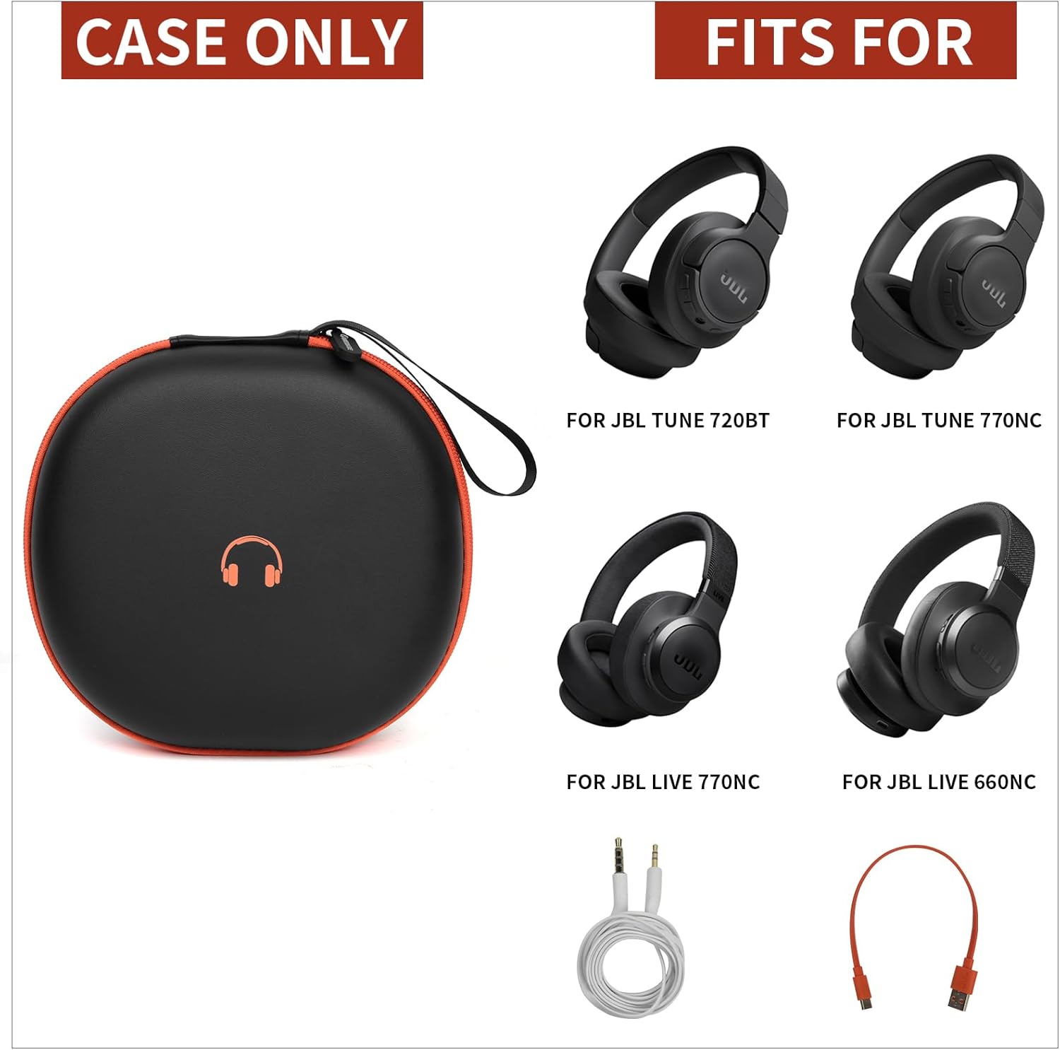 Hard Case Compatible with JBL Tune 720BT/ 770NC/ Live 770NC/ 660NC/ 650BT/ 670NC/ 710BT/ 760NC/ 700BT/ 750BT Over The Ear Headphones Wireless Bluetooth (Box Only) - Black - Image 2