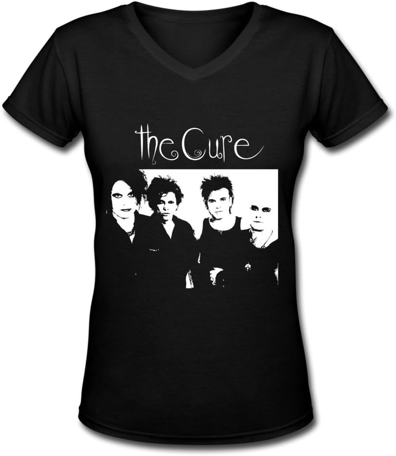 Black V Neck T Shirt for Women The Cure Rock Band