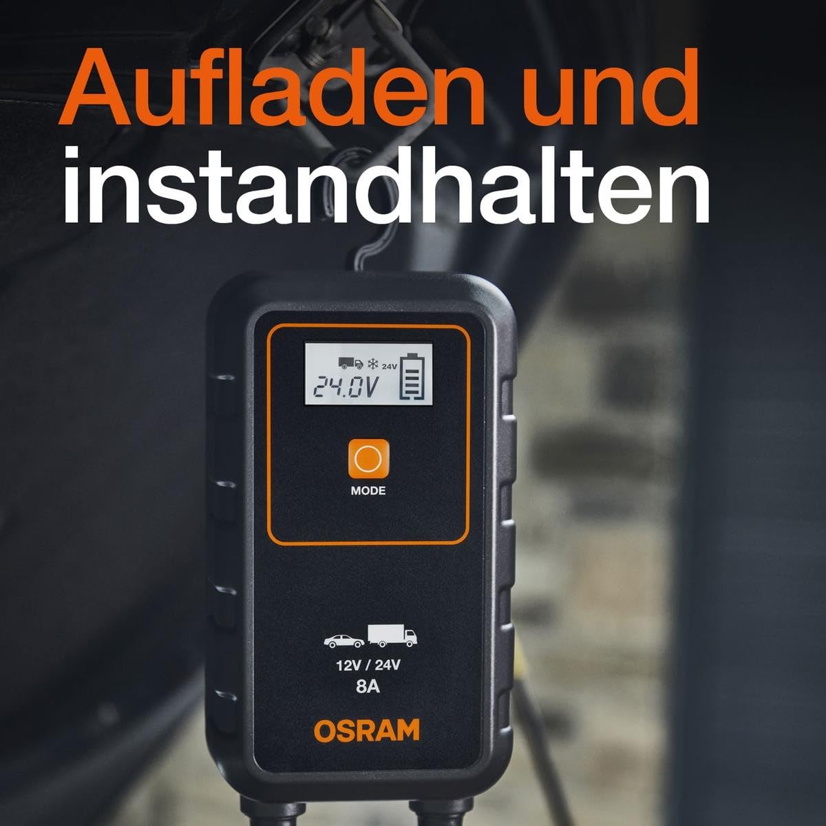 Osram BATTERYcharge 908, 8A Chargeur de Batterie et Entretien de Batteries pour Voitures, Motos, SUV, camionnettes, Petits camions (12V/24V) | pour Voitures, Motos, SUV, camionnettes, Petits camions (12V/24V)