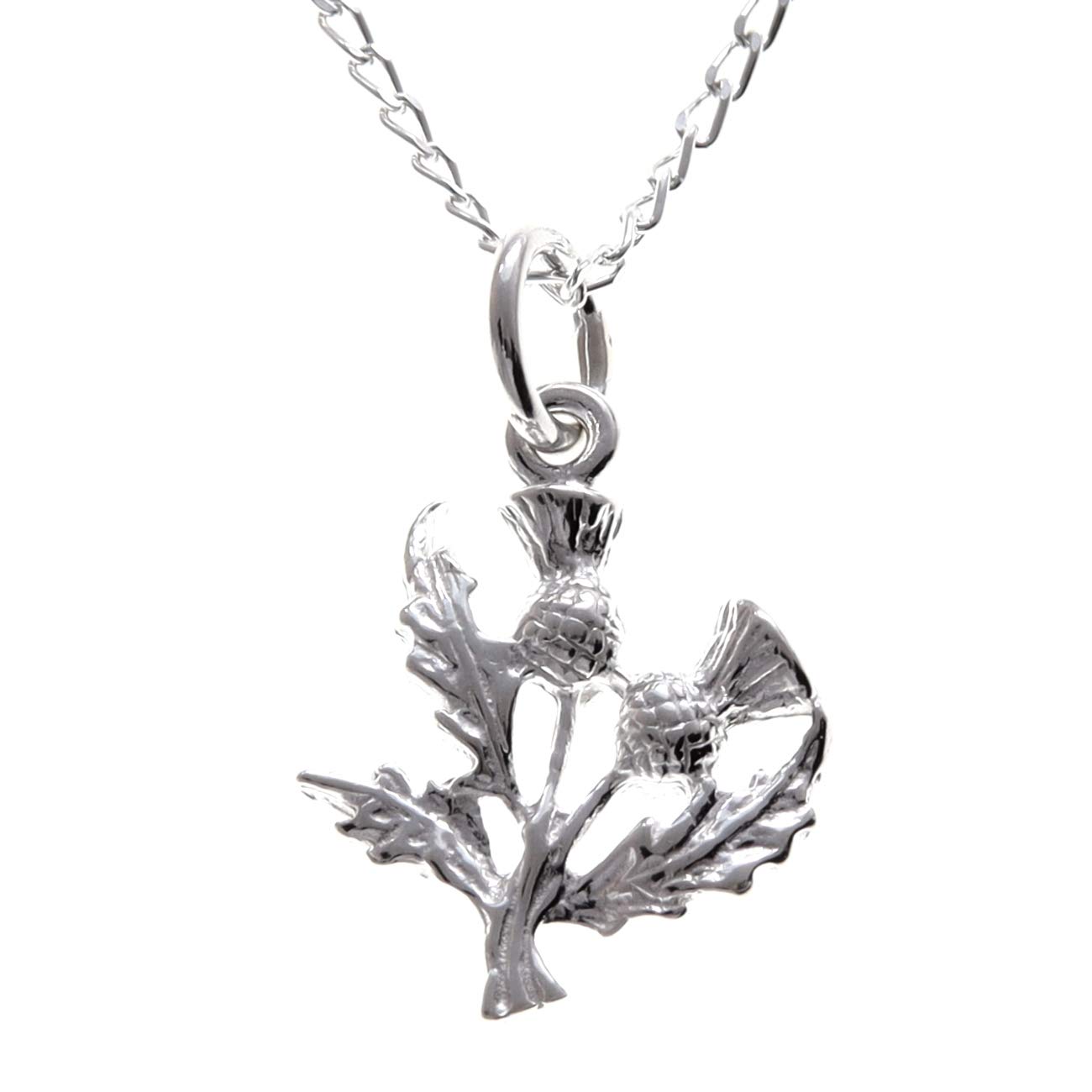 Alexander Castle925 Sterling Silver Scottish Thistle Necklace - 15mm x 15mm Pendant with 18" Silver Chain and Jewelry Gift Box - Scottish Gifts for Women