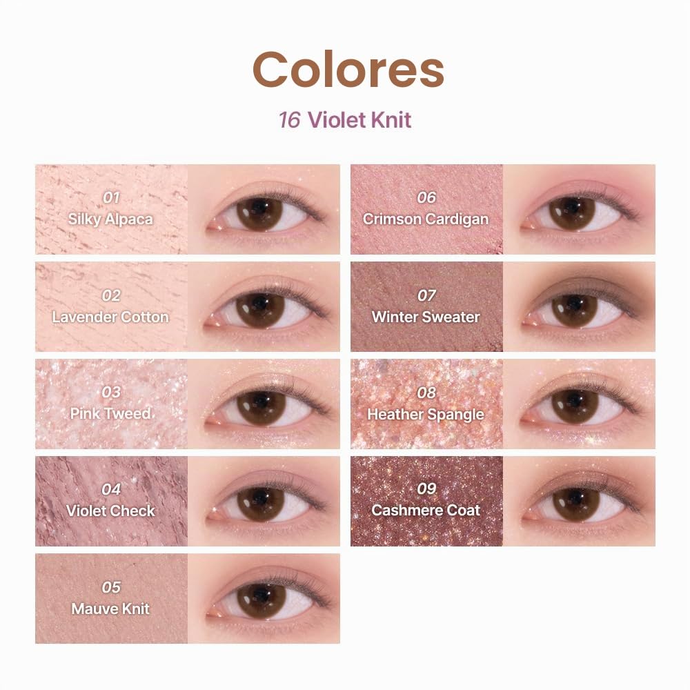 dasique Paleta de sombras n.° 16 Violet Knit l Vegana, libre de crueldad animal l 9 tonos mezclables en acabados suaves, mate y brillantes con hermosas perlas