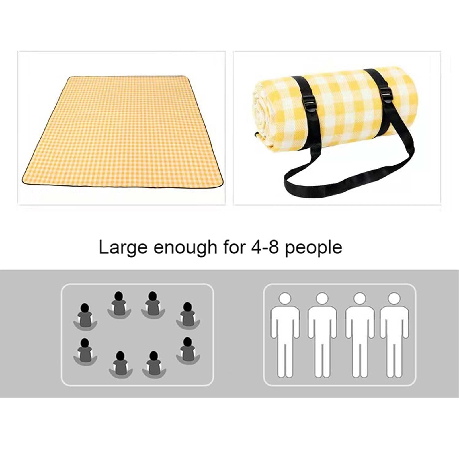 Couverture de Pique-Nique Imperméable, 200x200 CM Portable Tapis Pique Niques, Natte de Plage Nappe Picnic pour Jardin Extérieur (Color : Yellow Grid)
