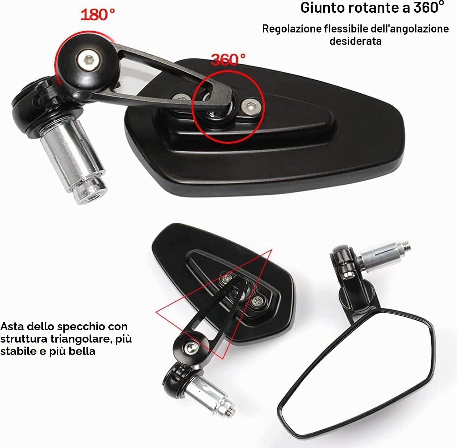 Specchietti retrovisori universali per moto da 7/8 pollici, in alluminio CNC, con lente convessa HD, adatti per manubri cavi (vetro bianco)
