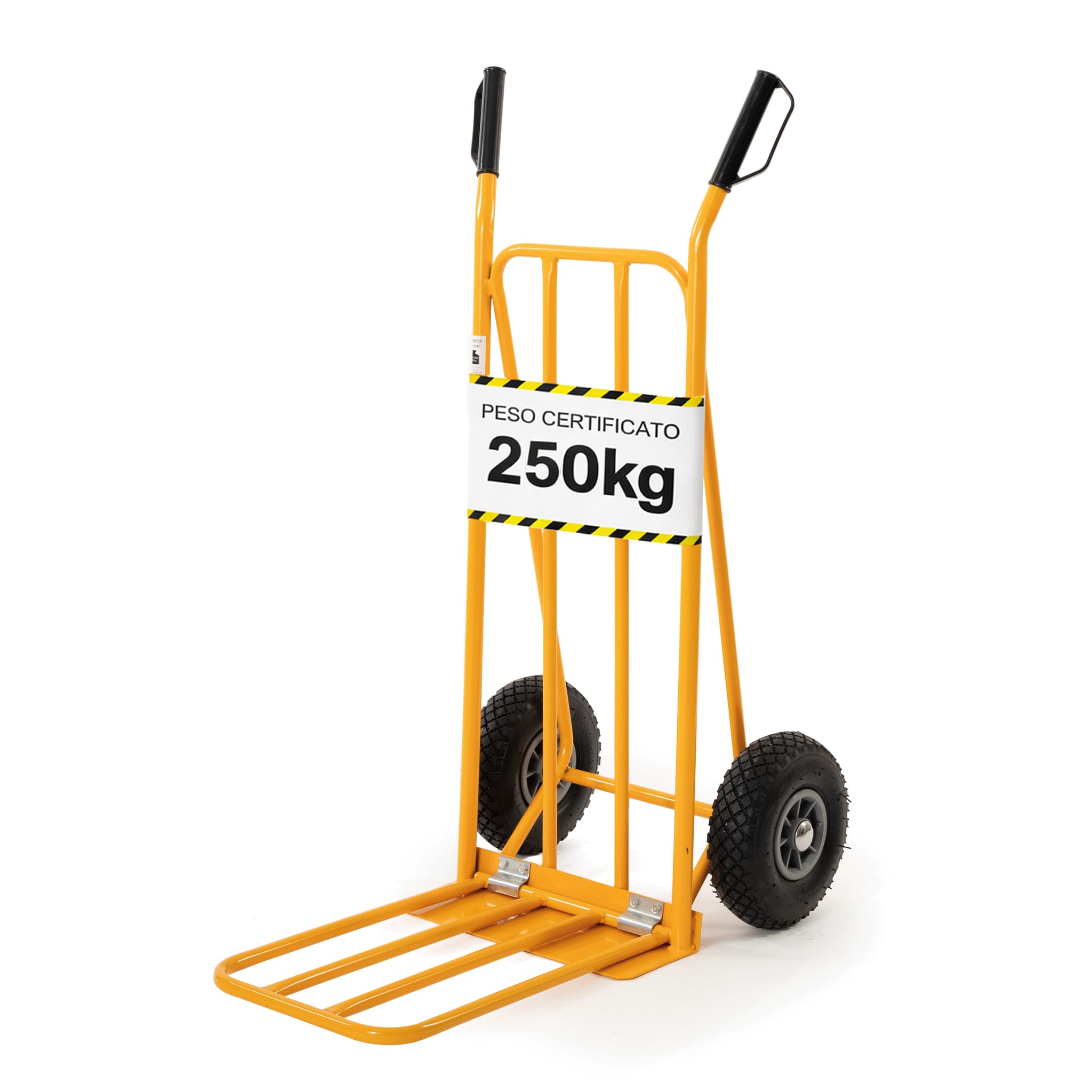Carrello portapacchi in acciaio con ruote pneumatiche e doppia pedana ribaltabile portata 250 kg