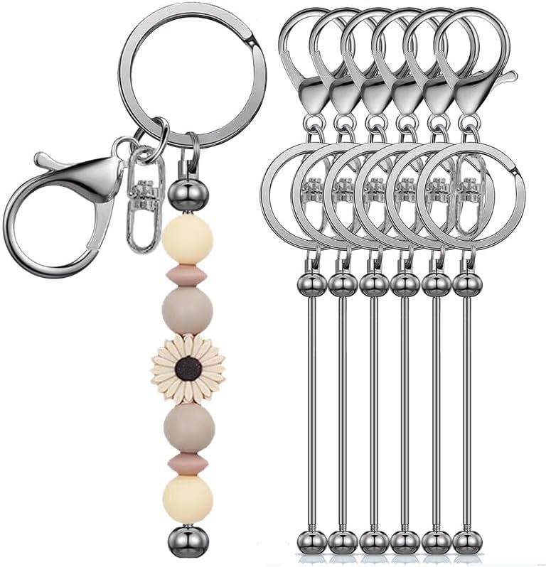 6 Pcs Beadable Keychain Bars Bulk for Beads DIY Blank Keychain Metal Beaded Keychains for Bead Key Chain Making Kit Crafts Gift Black