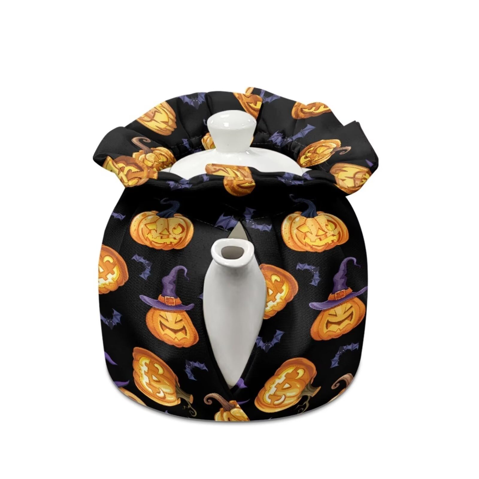 Goronwyfloyd Pumpkin and Bats Teapot Cozy Breakfast Warmer Kitchen Home Decorative Tea Pots Cozy with Insulation Pad for Housewife, Friend, Mom Fall Halloween Decor