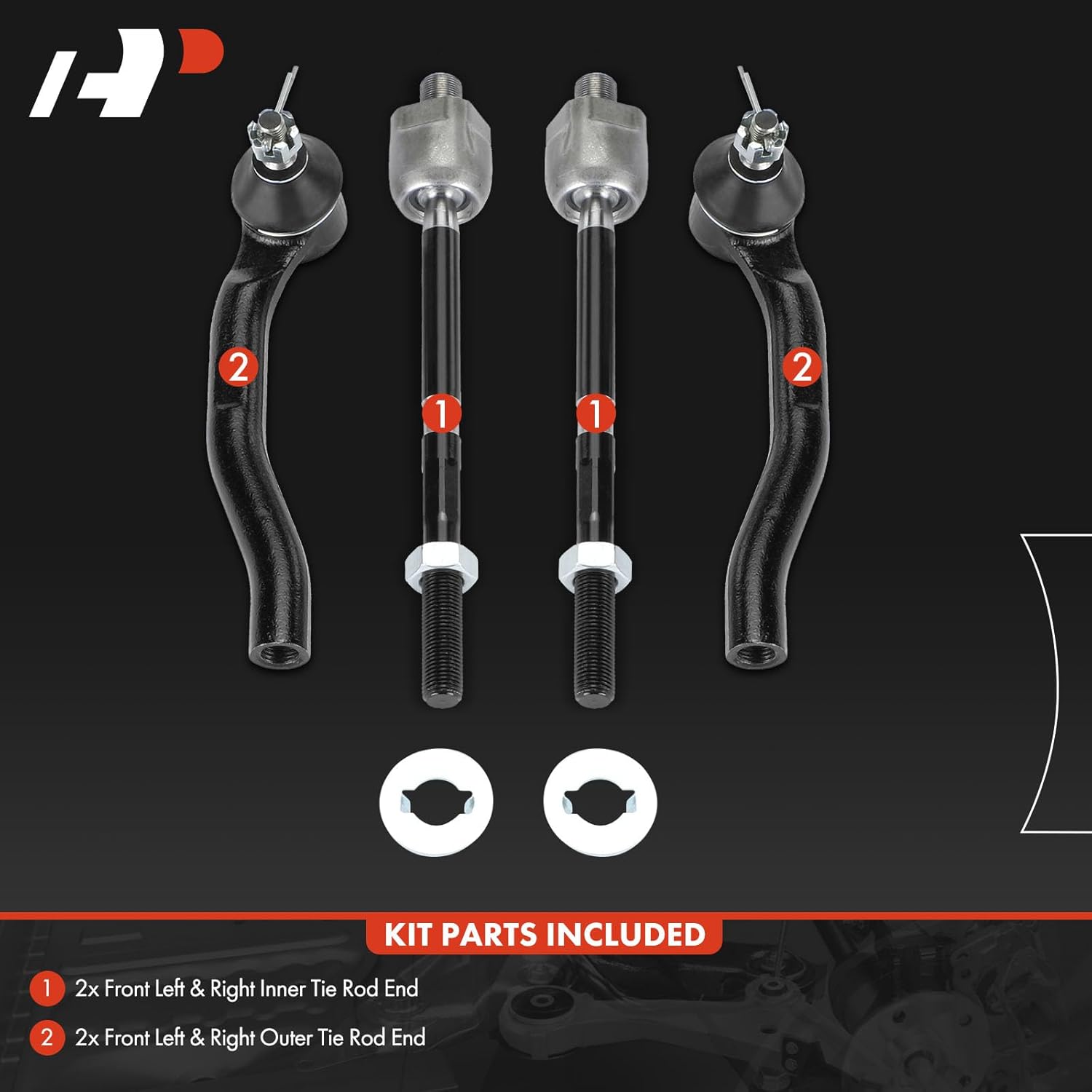 A-Premium Set of 4, Front Inner & Outer Tie Rod End Kit, Compatible with Honda Fit 2009 2010 2011 2012 2013