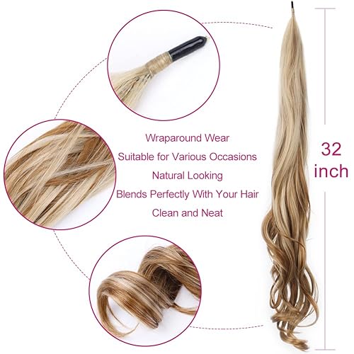 Miniatura 3 de Cola de caballo flexible envolvente de 32 pulgadas de longitud, extensiones de cola de caballo sintéticas rubias para mujer, uso diario (3025)