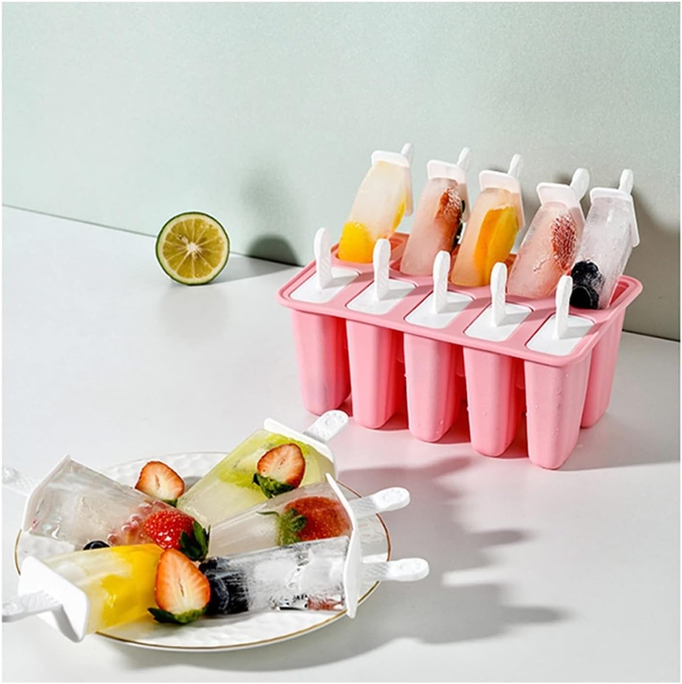 SOYON Popsicle Molds, Silicone Popsicle Molds 10-cavity, DIY Ice Pop Mold For Kids Adult Teens, BPA Free Ice Cream Molds For Party Yogurt Juice Smoothies Sticks(Pink)