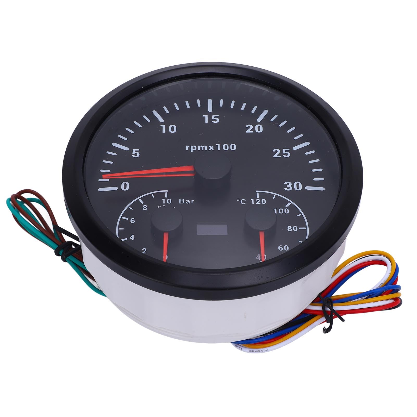 Tacómetro Eléctrico, Medidor de Temperatura de Agua y Presión de Aceite, Monitor de Salpicadero de Camión Yate RV de Alta Precisión 3 en 1 (Esfera negra, bisel negro.)