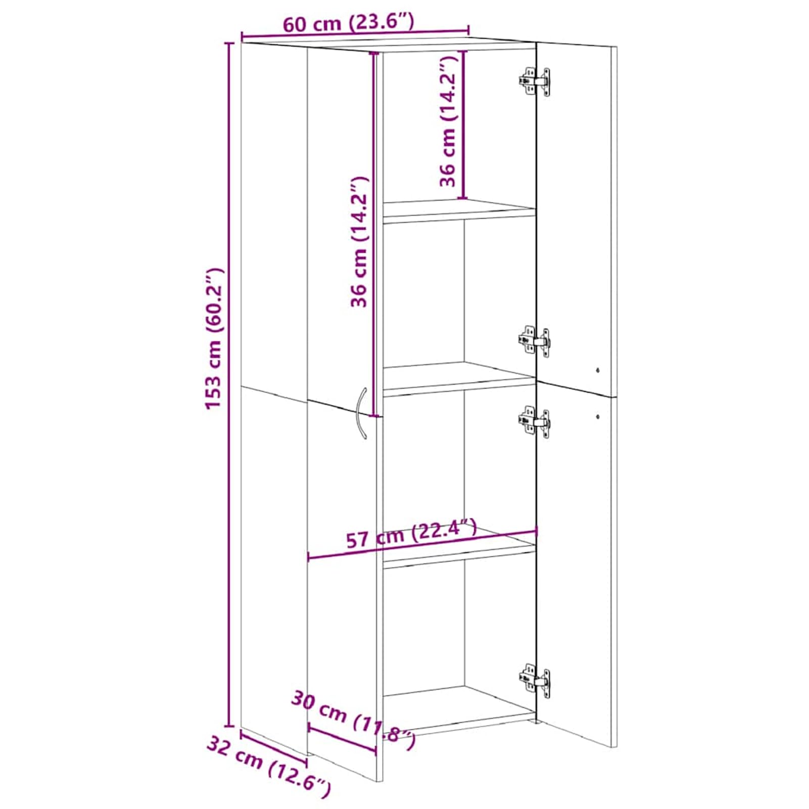 Aktenschrank 4-Fach Grau Sonoma 60x32x153 cm Holzwerkstoff staubgeschützt für Büroorganisation