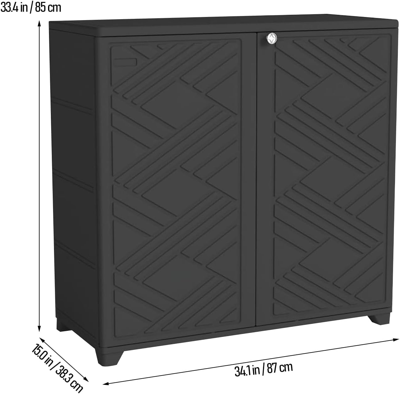 Large Outdoor Storage Cabinet in Black, 34x15x34 Inchs - Waterproof UV-Resistant Outdoor Cabinet for Patio, Garden & Indoor, Organize & Storage for Shoes, Mops, Garden Tools -No Divider