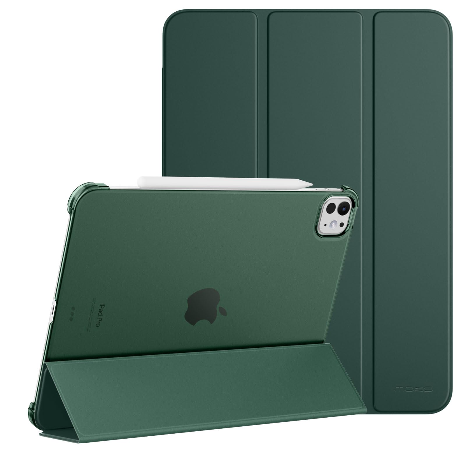 MoKo for iPad Pro 11 Inch Case (M5 2025/M4 2024), Ultra Slim Stand Case with Hard PC Translucent Back Shell Cover for iPad Pro 11''2025/2024, Support Apple Pencil Pro, Auto Wake/Sleep,Midnight Green