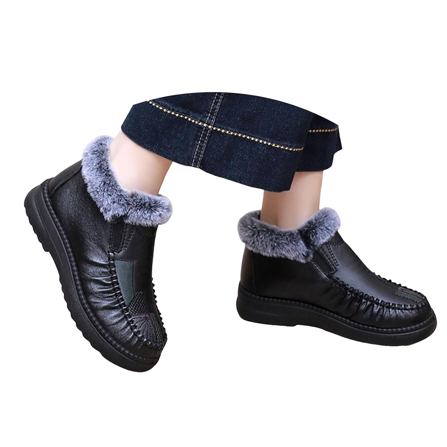 Winter Snow Boots for Women 2025 Slip On Thickened Warm Fur Lined Side Zipper Booties Soft Bottom Waterproof