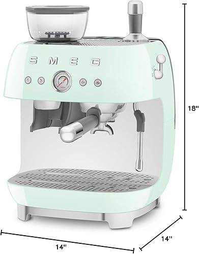 Miniatura 9 de Smeg EGF03 Máquina de café expreso semiautomática con molinillo integrado, termobloque doble, estilo retro de los años 50 - Verde pastel (120 V)