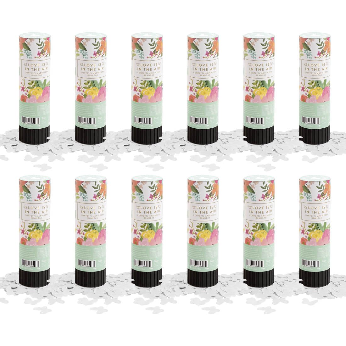 OH YEAH - 12 Unidades - Cañón Confeti Mariposas Blancas 15 cm - Confeti Mariposas color Blanco - Boda - Fiesta - Eventos - Cañón Fiesta 15 cm - FÁCIL USO