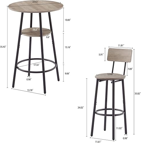 Miniatura 2 de LUCKHAO Juego de mesa de bar y sillas para 2, mesa redonda de 3 piezas con 2 taburetes, mesa de comedor tapizada de poliuretano para cocina, sala de
