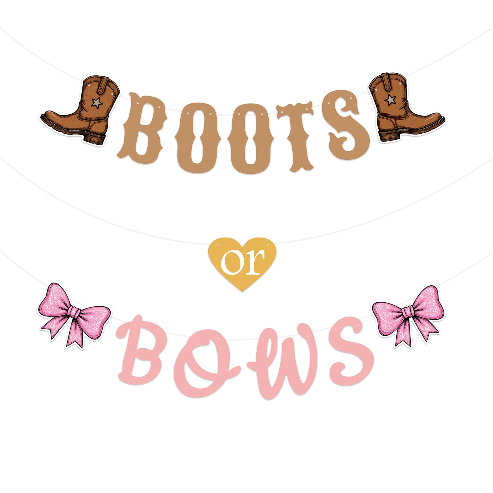 Photo 1 of 2 Packs Boot or Bows Letter Gender Reveal Banner, Boots and Bows Gender Reveal Party Supplies,Cake Smash Backdrop Banner - Brown and Pink