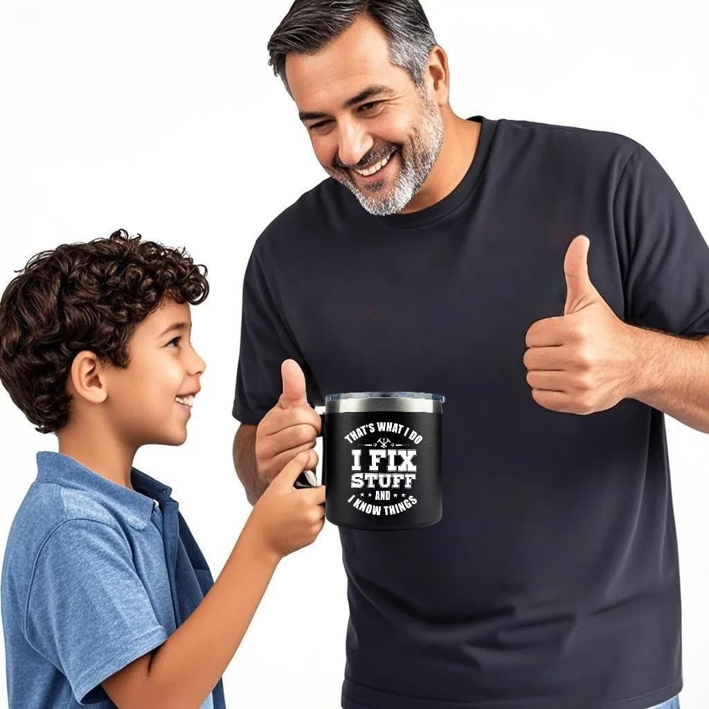 i fix stuff and i know things - Stainless Steel Funny 'I Fix Stuff' Coffee Mug - 14oz, Perfect for Father's Day, Grandpa or Birthday Gifts for Men Unique - Men's, Dads Handyman's Birthday Gift Ideas - Image 8