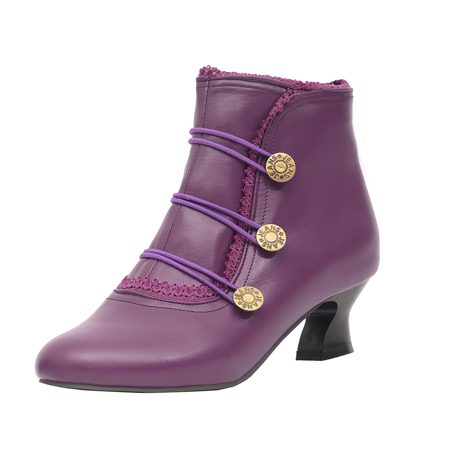 Photo 1 of getmorebeauty Women's Ankle Boots Low Heels Lace Buttons Round Toe Side Zipper Vintage Short Boots Autumn Winter (US7.5, PURPLE)