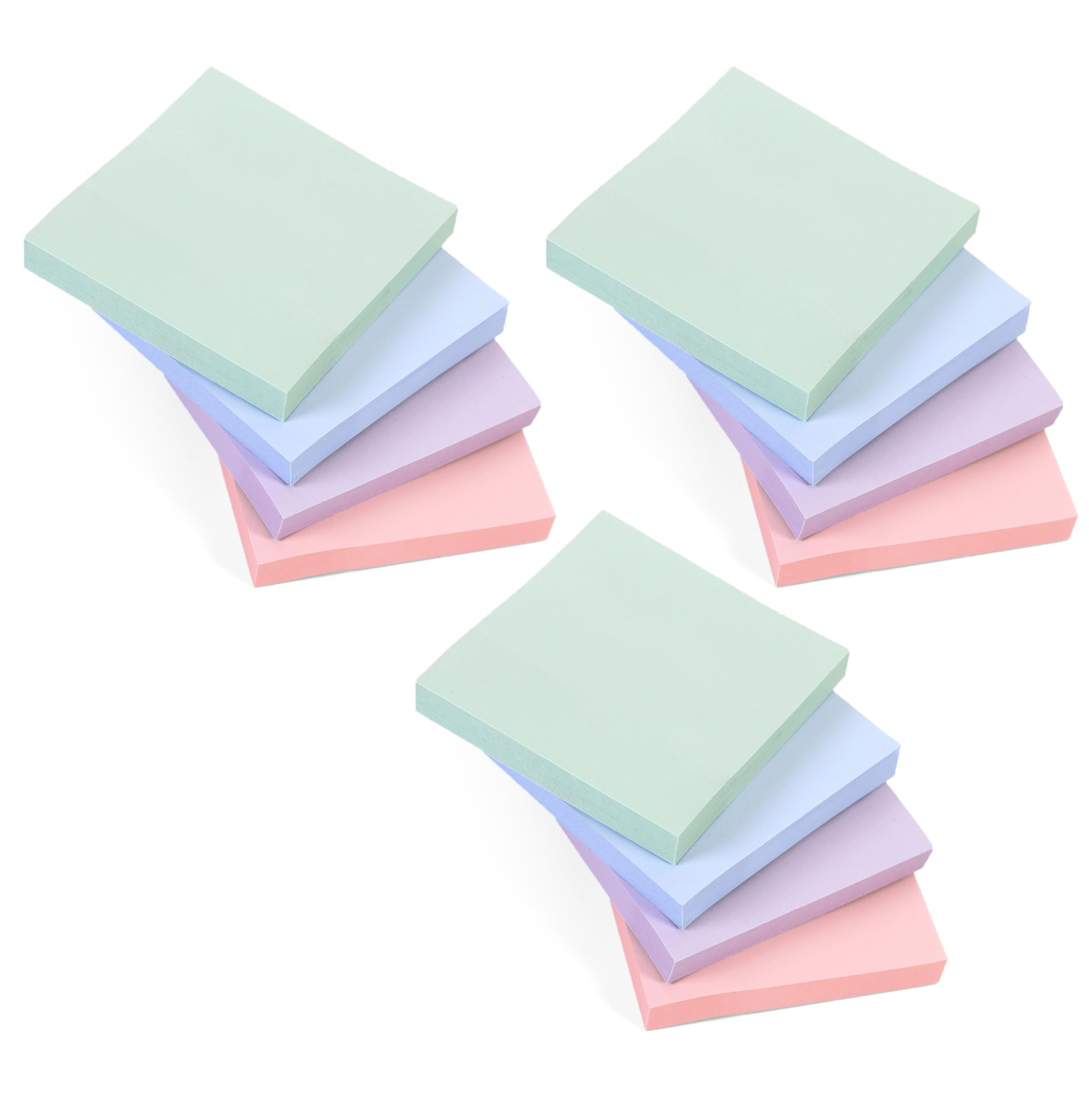 12 Pads Dusk Pastel (Square) Sticky Notes, 100 Sheets Per Pad 76 x 76 mm (3" x 3") | Light Pastel Colours Purple, Pink, Green, Blue | Delicate Colours for Gentle Memos, Journals, and Creative Planning — image 1