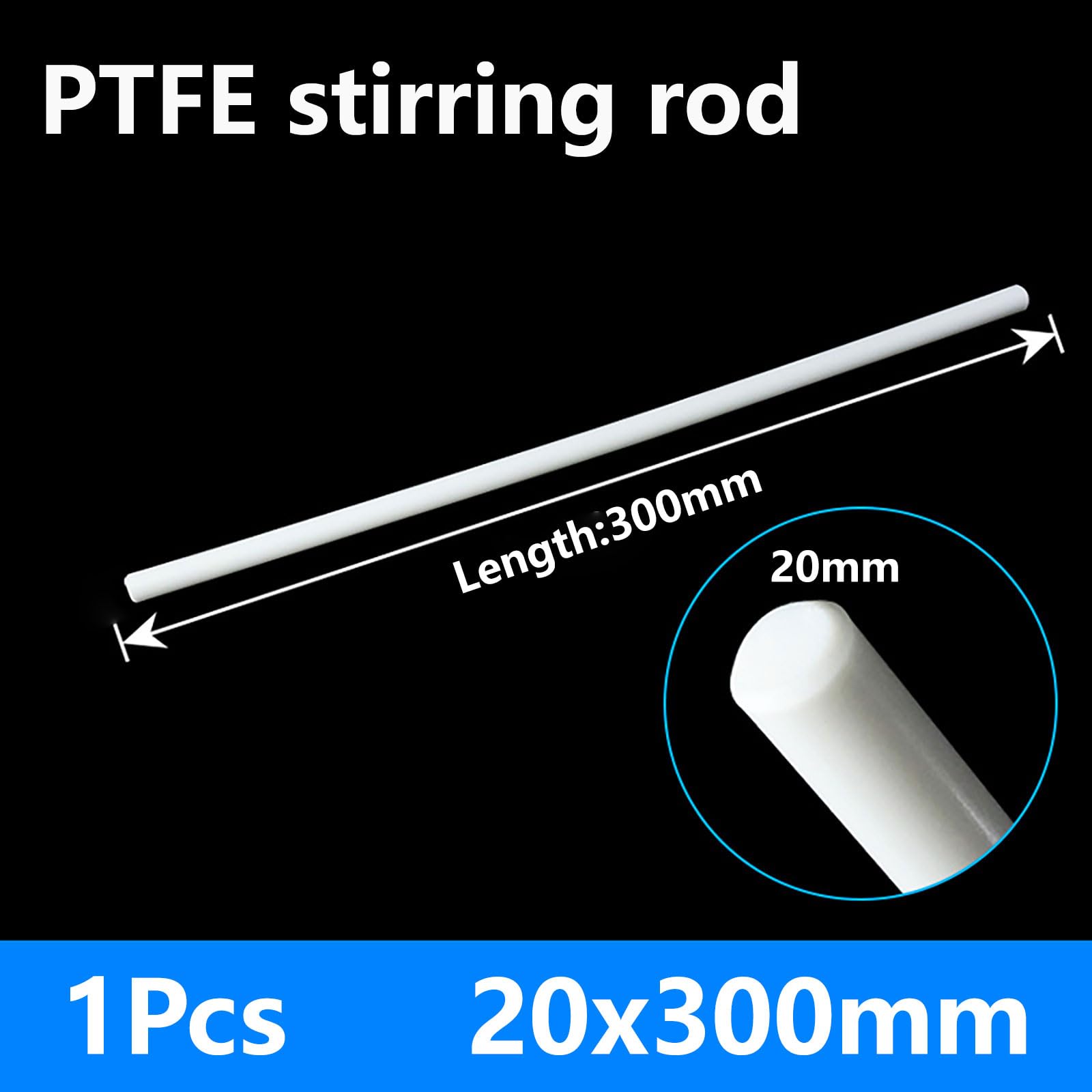 Bacchette di agitazione in PTFE, pala morbida da laboratorio for agitazione di campioni chimici. Resistente alle alte temperature for liquidi viscosi(20x300mm)