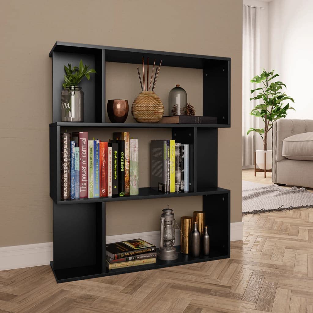 Libreria divisoria nera, 80 x 24 x 96 cm, in legno con 9 scomparti, per soggiorno, camera da letto e ufficio, moderna libreria per libri e decorazioni