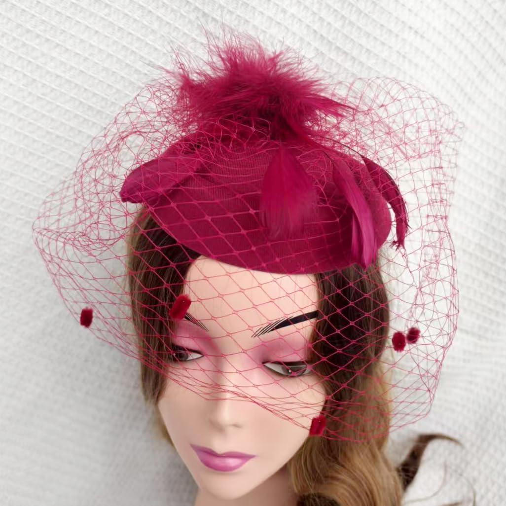 Fascinators Hat Women Tea Party Pillbox Veil Cocktail Mesh Hat - Image 2